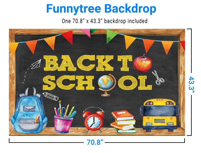 Funnytree Back to School Photography Backdrop Blackboard for Kids Party Banner School Bus Pencil Chalkboard Learning Photo Backgrond Photocall Prop Photo Booth - Image 2